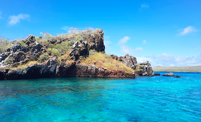 Little islet in cristal-clear water at Española Island where our snorkeling activity takes place