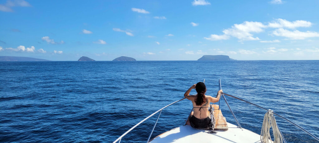 The Cuatro Hermanos Islets viewed from the tip of the Golden Ray. Tour Cuatro Hermanos & tortuga Island - Isabela Island - Galapagos