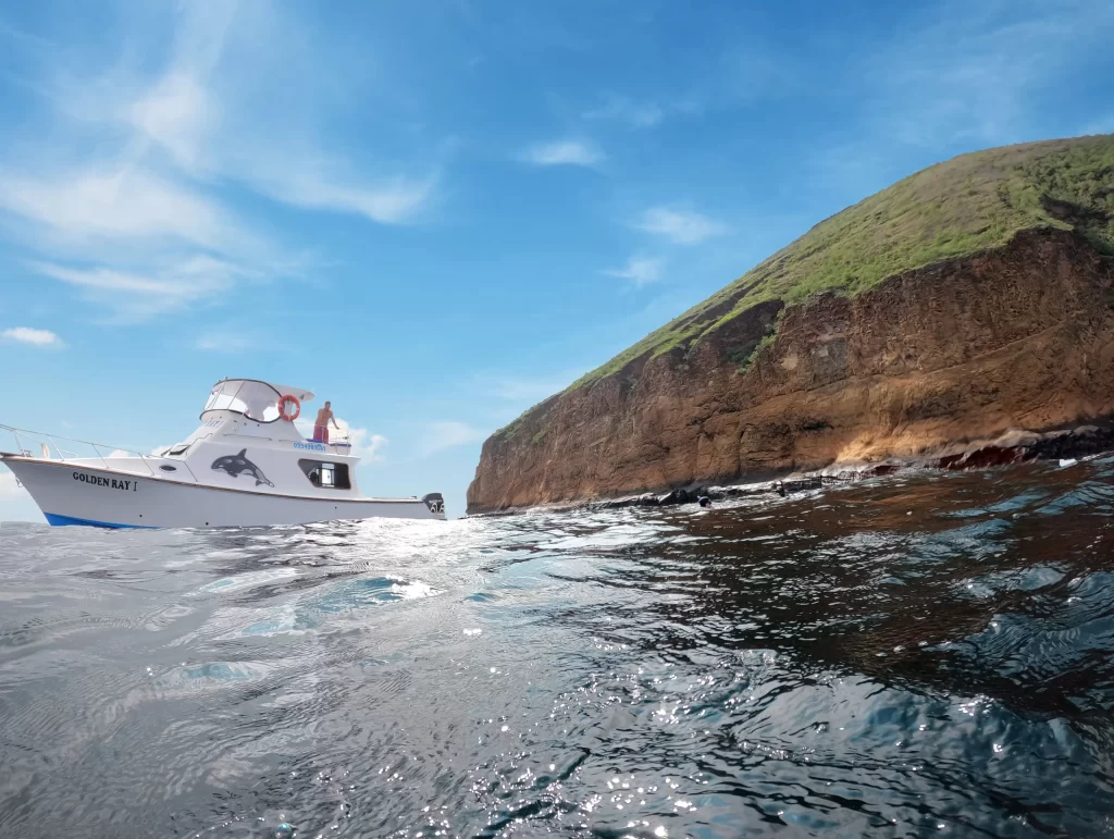 The Golden Ray in front of the biggest islet of Cuatro Hermanos. Tour Cuatro Hermanos & Tortuga Island - Isabela island - Galapagos